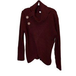 Zenana Women’s Maroon Cowl Neck Waffle Knit Sweater sz
